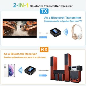 Bluetooth Transmitter, 2-in-1 Bluetooth Transmitter Receiver with LCD Screen, Bluetooth 5.0 Audio Adapter, TF Card Plug-play, Support 3.5mm AUX, RCA, for TV/PC/Car/MP3/CD Player/Speaker/Headset (C39S)