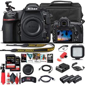 Nikon D850 DSLR Camera (Body Only) (1585) + 64GB Memory Card + Case + Corel Software + 2 x EN-EL 15 Battery + LED Light + HDMI Cable + Cleaning Set + Flex Tripod + More (International Model) (Renewed)