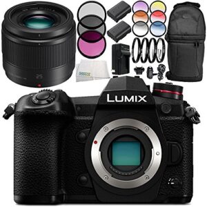 lumix dc-g9 mirrorless digital camera with g 25mm f/1.7 asph. lens 10pc accessory bundle – includes 2x replacement batteries + more – international version (no warranty)