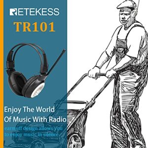 Retekess TR101 FM Radio Headphones, Headset for Mowing, Digital Wireless Radio for Mowing, Walking, Riding, Powered by AA Battery (Black)