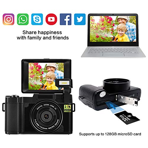 Digital Camera 30.0 MP Vlogging Camera 2.7K Full HD Vlog Camera with 3 Inch Flip Screen and Vlogging Camera for YouTube with 2 Batteries (1)