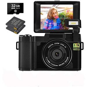 digital camera 30.0 mp vlogging camera 2.7k full hd vlog camera with 3 inch flip screen and vlogging camera for youtube with 2 batteries (1)
