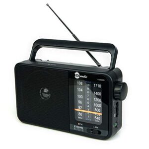 hdi audio home portable am/fm radio, battery operated, or ac power, | headphone jack | big speaker | large operated analog radio | black