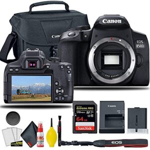 canon eos 850d / rebel t8i dslr camera (body only), eos camera bag + sandisk extreme pro 64gb card + 6ave electronics cleaning set, and more (international model) (renewed)