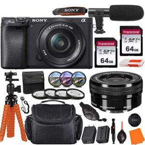 sony alpha a6400 mirrorless digital camera with 16-50mm lens & pro accessory bundle incl. 2x 64gb transcend memory card, gadget bag, uv-cpl-fld filters and macro kits and more