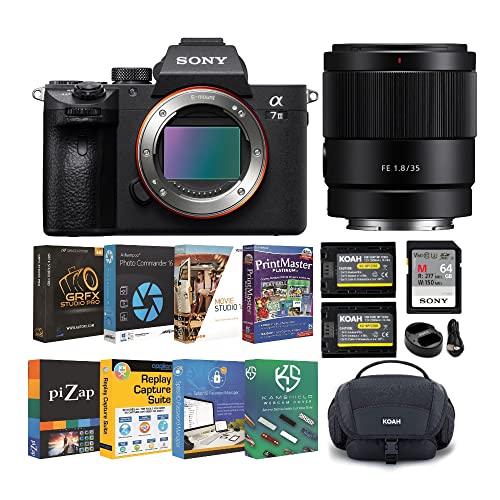 Sony Alpha a7 III Full Frame Mirrorless Digital Camera with 35mm f/1.8 Large Aperture Lens and Accessory Bundle (6 Items)