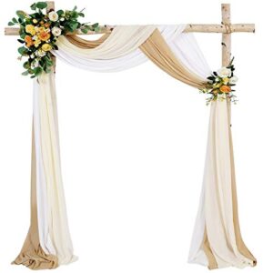 mokohouse wedding arch outdoor indoor white sheer backdrop curtain 3 panels chiffon fabric drapery 6 yards nude and cream party background drapes wedding decoration