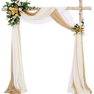 MoKoHouse Wedding Arch Outdoor Indoor White Sheer Backdrop Curtain 3 Panels Chiffon Fabric Drapery 6 Yards Nude and Cream Party Background Drapes Wedding Decoration