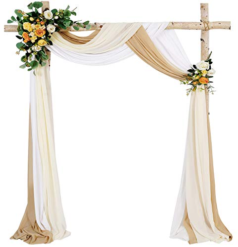 MoKoHouse Wedding Arch Outdoor Indoor White Sheer Backdrop Curtain 3 Panels Chiffon Fabric Drapery 6 Yards Nude and Cream Party Background Drapes Wedding Decoration