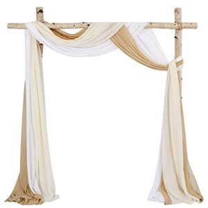 MoKoHouse Wedding Arch Outdoor Indoor White Sheer Backdrop Curtain 3 Panels Chiffon Fabric Drapery 6 Yards Nude and Cream Party Background Drapes Wedding Decoration