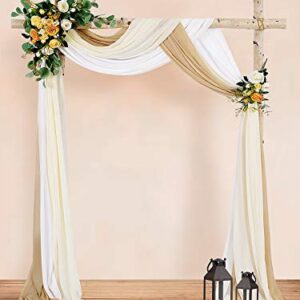 MoKoHouse Wedding Arch Outdoor Indoor White Sheer Backdrop Curtain 3 Panels Chiffon Fabric Drapery 6 Yards Nude and Cream Party Background Drapes Wedding Decoration