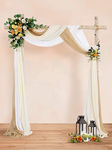 MoKoHouse Wedding Arch Outdoor Indoor White Sheer Backdrop Curtain 3 Panels Chiffon Fabric Drapery 6 Yards Nude and Cream Party Background Drapes Wedding Decoration