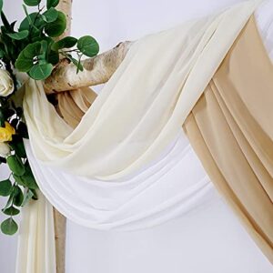 MoKoHouse Wedding Arch Outdoor Indoor White Sheer Backdrop Curtain 3 Panels Chiffon Fabric Drapery 6 Yards Nude and Cream Party Background Drapes Wedding Decoration