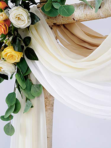 MoKoHouse Wedding Arch Outdoor Indoor White Sheer Backdrop Curtain 3 Panels Chiffon Fabric Drapery 6 Yards Nude and Cream Party Background Drapes Wedding Decoration