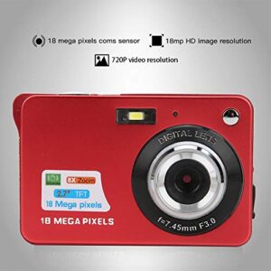Digital Camera, 2.7 inch TFT LCD Display Pocket Camera, 18 Megapixel 8X Zoom Card Digital Camera, Support 32GB Memory Card, Builtin Microphone, with Lanyard/Storage Bag(red)
