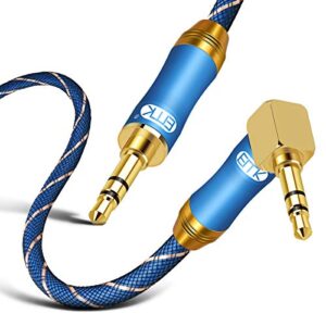 90 degree right angle aux cable – [24k gold-plated,sound quality]emk audio stereo male to male cable for laptop, tablets, mp3 players,car/home aux stereo, speaker or more (16ft/5meters)