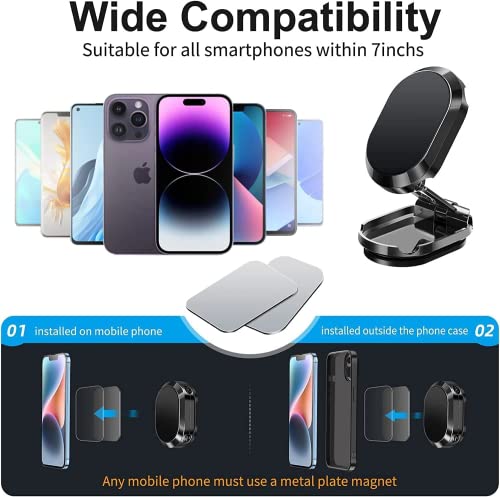 CHUANGJIA 2023 New Alloy Folding Magnetic Car Phone Holder,Magnetic 360° Car Phone Holder Stand Dashboard Folding Bracket,Multifunctional Magnetic Mobile Phone Bracket