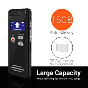 Small Digital Voice Recorder Voice Activated Recorder 16GB Rechargeable Audio Recorder microSD Expansion Tape Recorder Recording Device for Lectures, Meetings,Interview