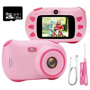 wsndd kids camera, toddler camera for 4 5 6 7 8 9 year old girl gifts, 4-9 year old girl birthday gifts, hd kids pink video camera with 32gb sd card