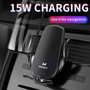 MEIMFY Wireless Car Charger Mount,Auto Clamping Air Vent Phone Holder for Car,New Upgraded Model,15W Qi Fast Charging/Magnetic DC Charging for All Mobile Phones,iPhone,Samsung,Pixel