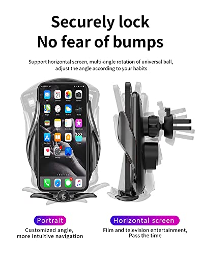 MEIMFY Wireless Car Charger Mount,Auto Clamping Air Vent Phone Holder for Car,New Upgraded Model,15W Qi Fast Charging/Magnetic DC Charging for All Mobile Phones,iPhone,Samsung,Pixel