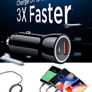 iPhone Fast Car Charger【Apple MFi Certified】Dual USB C&USB Power Rapid Car Charger Adapter with 6FT Fast Charging Cable and 3in1 Cord for iPhone 14 13 12 11 Pro/XS/XR/SE/X/iPad/AirPods,Samsung Galaxy