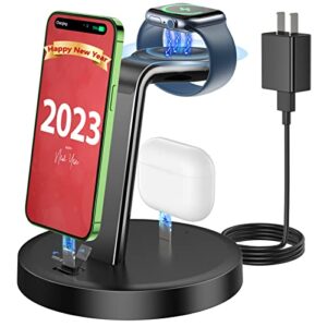 3 in 1 charging station, charger station for apple multiple devices, charging dock stand for iphone 14 13 12 11 pro x max xs xr 8 7 plus 6s 6, apple watch series 8 ultra 7 6 se 5 4 3 2, airpods