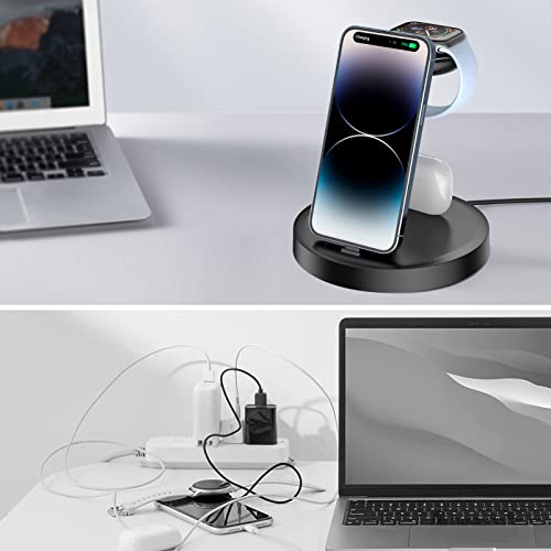 3 in 1 Charging Station, Charger Station for Apple Multiple Devices, Charging Dock Stand for iPhone 14 13 12 11 Pro X Max XS XR 8 7 Plus 6s 6, Apple Watch Series 8 Ultra 7 6 SE 5 4 3 2, AirPods