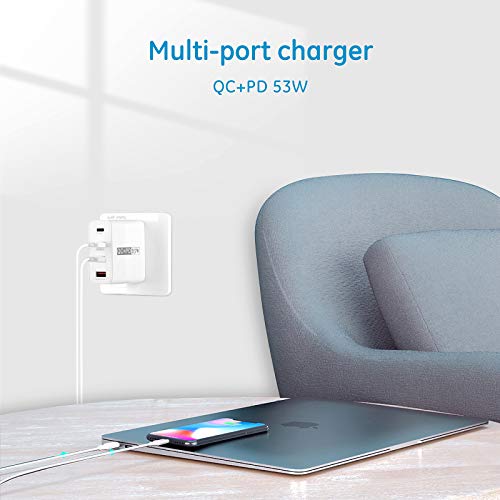 USB C Charger FUHAOXUAN 4-Port USB Charging station53W Multi-Port Quick Charge QC 3.0 Speed Wall Charger Suitable for iPhone Xs/Max/XR/X/8/7/Plus iPad Pro/Air 2/Mini/iPod