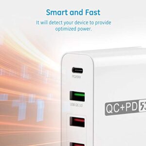 USB C Charger FUHAOXUAN 4-Port USB Charging station53W Multi-Port Quick Charge QC 3.0 Speed Wall Charger Suitable for iPhone Xs/Max/XR/X/8/7/Plus iPad Pro/Air 2/Mini/iPod