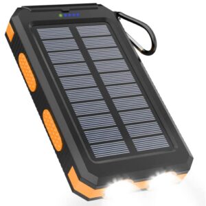solar charger 20000mah power bank portable solar phone charger, camping waterproof external battery charger for cell phone, 2 usb/led flashlight with compass for outdoor activities