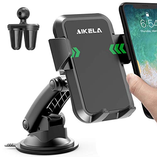 AIKELA Car Phone Mount, 3 in 1 Cell Phone Holder for Car Dashboard Windshield Air Vent with Washable Strong Sticky Gel Suction Pad, One-Click Release Button, Compatible with iPhone, Samsung, LG, Moto