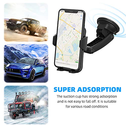 AIKELA Car Phone Mount, 3 in 1 Cell Phone Holder for Car Dashboard Windshield Air Vent with Washable Strong Sticky Gel Suction Pad, One-Click Release Button, Compatible with iPhone, Samsung, LG, Moto