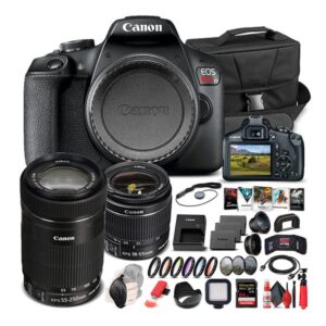 canon eos rebel t7 dslr camera with 18-55mm lens (2727c002), ef-s 55-250mm lens, 64gb memory card, case, corel photo software, 2 x lpe10 battery, card reader, led light + more (renewed)
