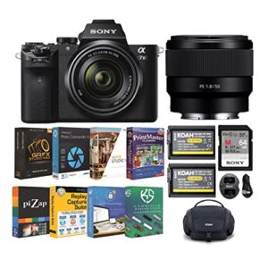 sony alpha a7ii mirrorless digital camera bundle with 28-70mm f/3.5-5.6 oss and fe 50mm f/1.8 lens, photo software suite, 64gb sd memory card, rechargeable battery (2-pack) and charger, bag (6 items)
