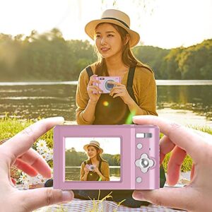 new 44 million student digital camera, 2.4 inch high-definition child student card camera 16 times digital zoom electronic anti-shake face detection,gifts for students teens adults girls boys (pink)