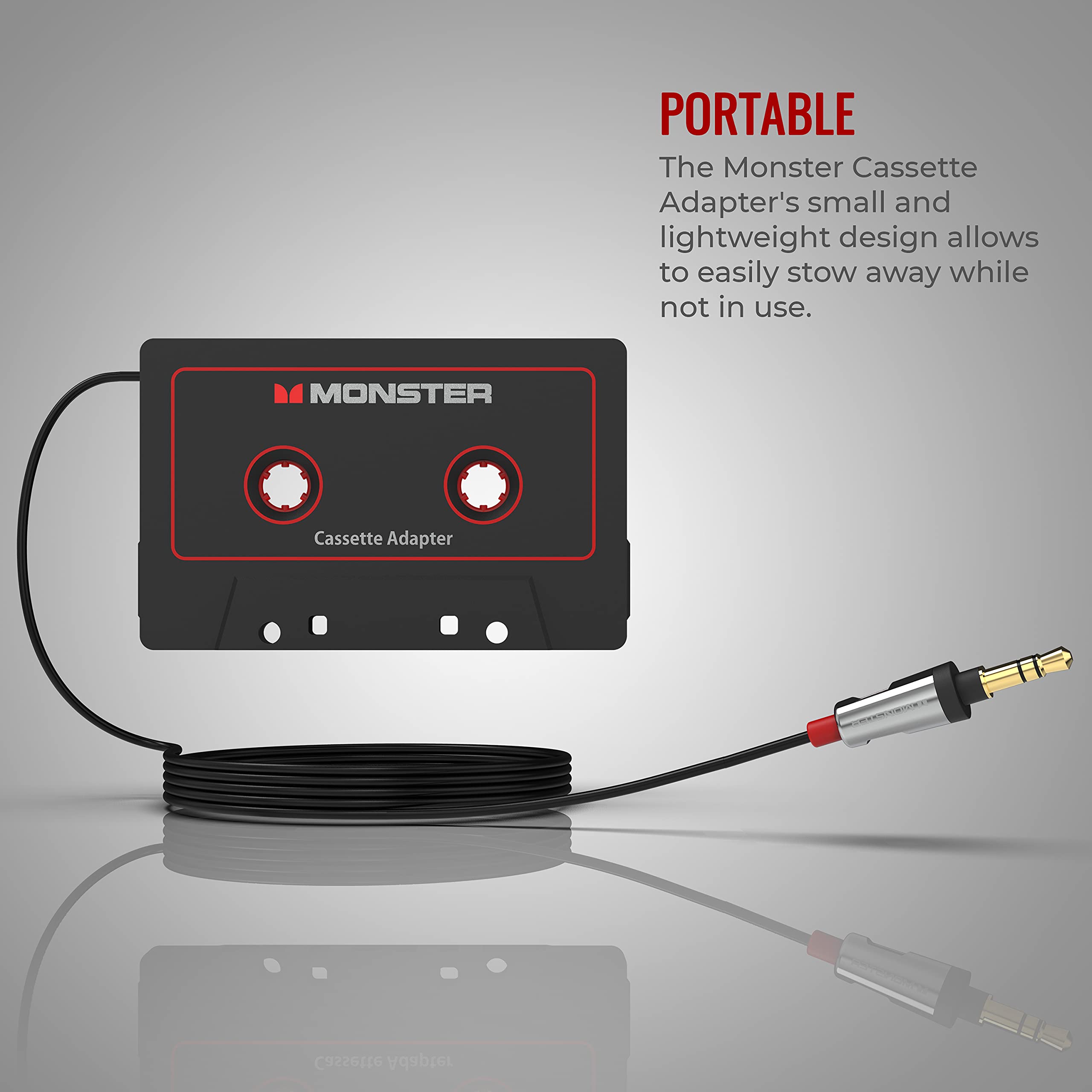 Monster Aux Cord Cassette Adapter 800 - iCarPlay for Car Tape Deck, Auxiliary To Dashboard, MP3 Player, iPod and iPhone - 3 ft Black Cable