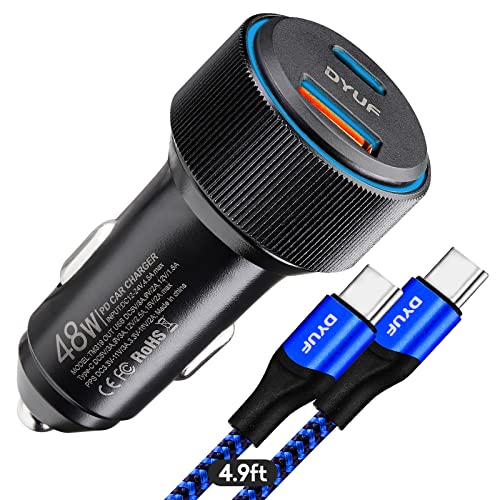 DYUF USB C Car Charger 48W,Fast Car Charger Adapter,with 60W Type C Fast Charging Cable,Dual USB Port PD30W&QC3.0 18W Car Phone Charger,for Samsung Galaxy S22/S21/Ultra 5G,Note 20/10、iPad Pro,Etc