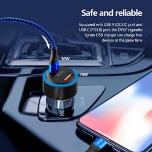 DYUF USB C Car Charger 48W,Fast Car Charger Adapter,with 60W Type C Fast Charging Cable,Dual USB Port PD30W&QC3.0 18W Car Phone Charger,for Samsung Galaxy S22/S21/Ultra 5G,Note 20/10、iPad Pro,Etc