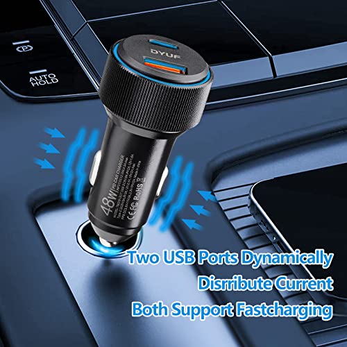 DYUF USB C Car Charger 48W,Fast Car Charger Adapter,with 60W Type C Fast Charging Cable,Dual USB Port PD30W&QC3.0 18W Car Phone Charger,for Samsung Galaxy S22/S21/Ultra 5G,Note 20/10、iPad Pro,Etc