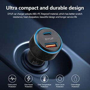 DYUF USB C Car Charger 48W,Fast Car Charger Adapter,with 60W Type C Fast Charging Cable,Dual USB Port PD30W&QC3.0 18W Car Phone Charger,for Samsung Galaxy S22/S21/Ultra 5G,Note 20/10、iPad Pro,Etc