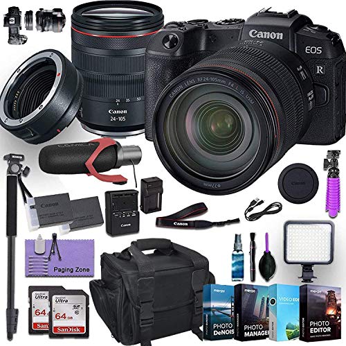 Canon EOS RP Mirrorless Digital Camera with RF 24-105mm f/4L is USM Lens Plus Mount Adapter EF-EOS R Bundled w/ (Pro Microphone, 4 Pack Photo Editing Software & More)