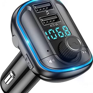 Bluetooth FM Transmitter for Car - Bluetooth Car Adapter Radio Transmitter, Dual USB Car Charger, MP3 Music Player Bluetooth 5.0 Car Kit with Breathing Light, Hands-Free Calls Siri Google Assistant