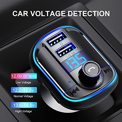 Bluetooth FM Transmitter for Car - Bluetooth Car Adapter Radio Transmitter, Dual USB Car Charger, MP3 Music Player Bluetooth 5.0 Car Kit with Breathing Light, Hands-Free Calls Siri Google Assistant