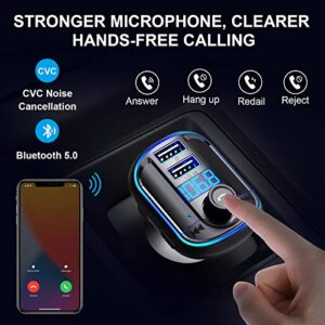 Bluetooth FM Transmitter for Car - Bluetooth Car Adapter Radio Transmitter, Dual USB Car Charger, MP3 Music Player Bluetooth 5.0 Car Kit with Breathing Light, Hands-Free Calls Siri Google Assistant