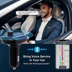 Bluetooth FM Transmitter for Car - Bluetooth Car Adapter Radio Transmitter, Dual USB Car Charger, MP3 Music Player Bluetooth 5.0 Car Kit with Breathing Light, Hands-Free Calls Siri Google Assistant