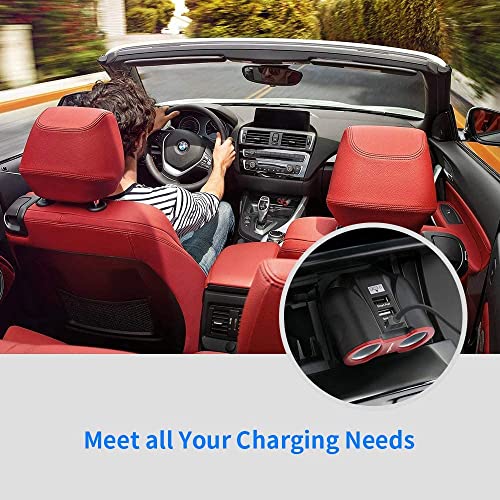 Cigarette Lighter Splitter Car Charger, 120W 2-Socket Cigarette Lighter Splitter + 1 QC3.0 USB Ports + 2 Smart USB Ports for Smart Phones, Tablets, GPS, MP3 Players