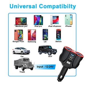 Cigarette Lighter Splitter Car Charger, 120W 2-Socket Cigarette Lighter Splitter + 1 QC3.0 USB Ports + 2 Smart USB Ports for Smart Phones, Tablets, GPS, MP3 Players