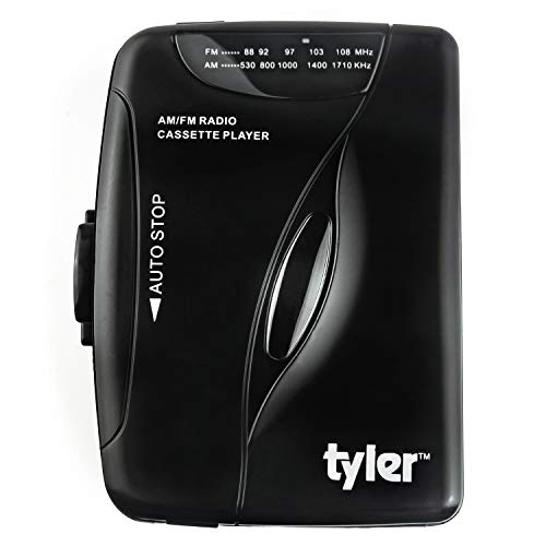 Tyler TCP-02 Portable Stereo Cassette Player - Slim 7 x 5 x 2-Inch Listening Device with Tape Deck and Dual Band AM/FM Radio - Retro-Style Battery-Operated Music Tool with Sport Earbuds and Belt Clip