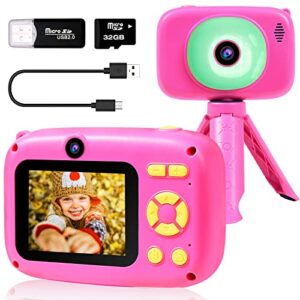 seanme selfie camera for kids with 32gb card, 40mp & 1080p hd kids digital camera toys for 3-8 year olds, birthday & christmas gifts for 3 4 5 6 7 8 9 10 year old girls (pink)